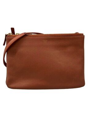 Celine Shoulder Bag Trio Brown Leather